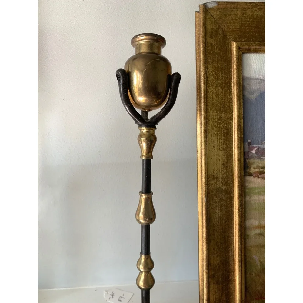 Set of 3 Vintage Brass & Black Metal Taper Candlestick Holders inspired Tiffany‎